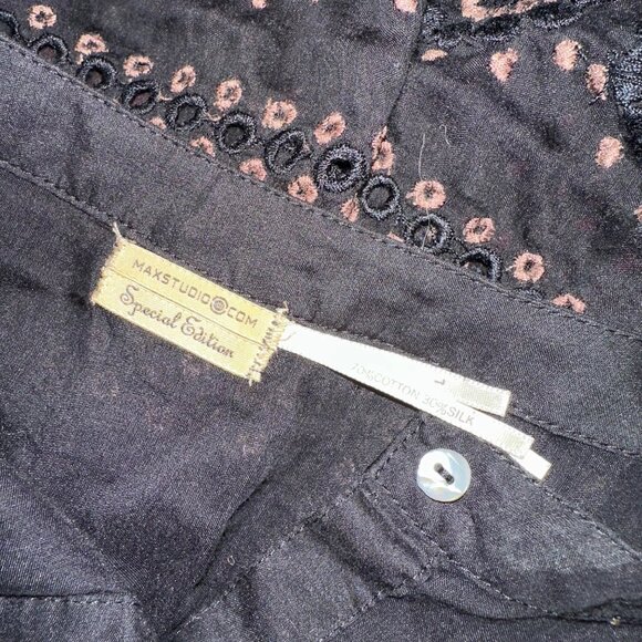 Max & Studio Crew Neck Blouse Slouchy Short Sleeve Ruffle Embroidered Eyelet Min - Picture 9 of 11